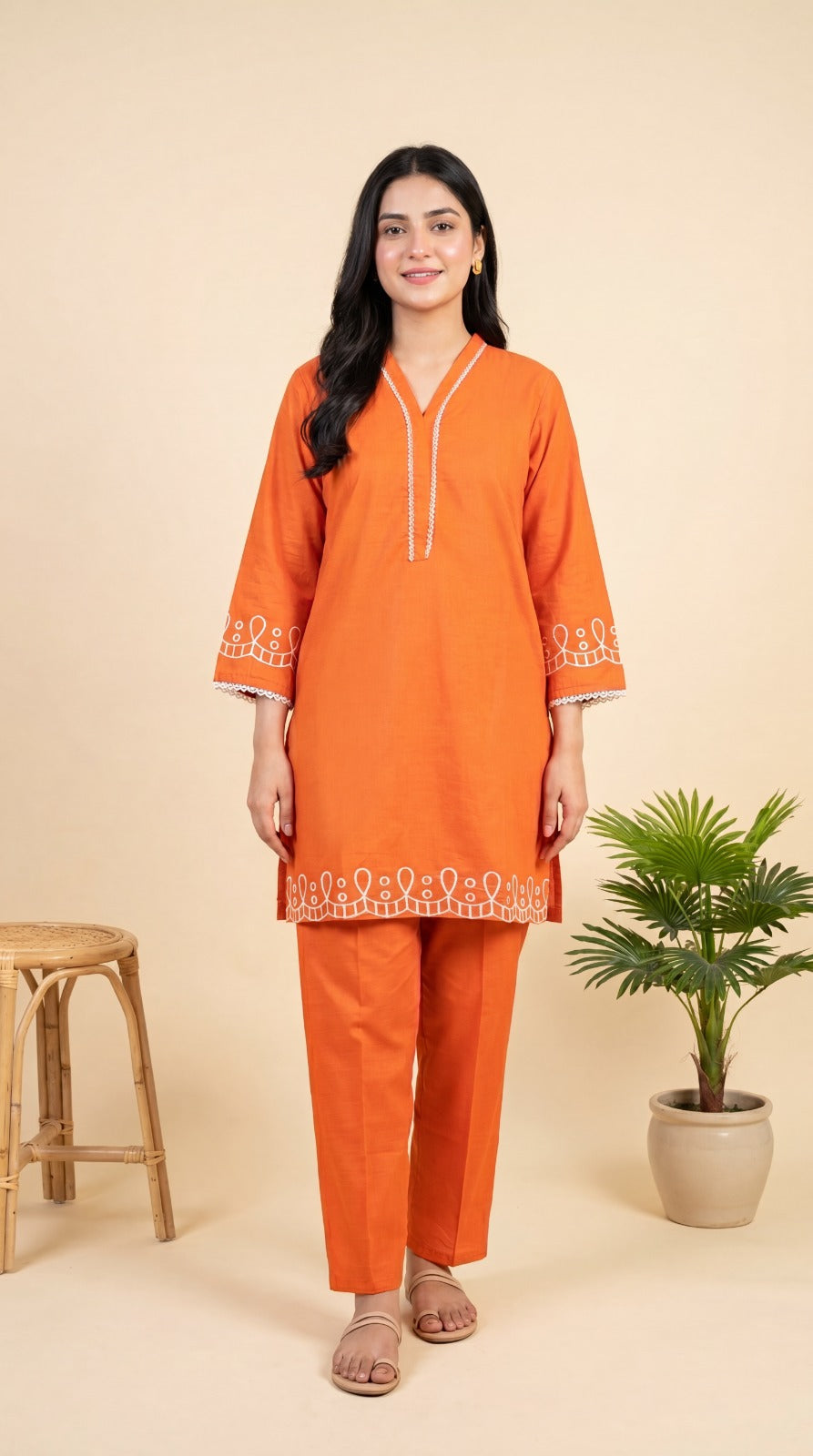 Rust Embroidered 2-Piece Lawn Co-Ord Set