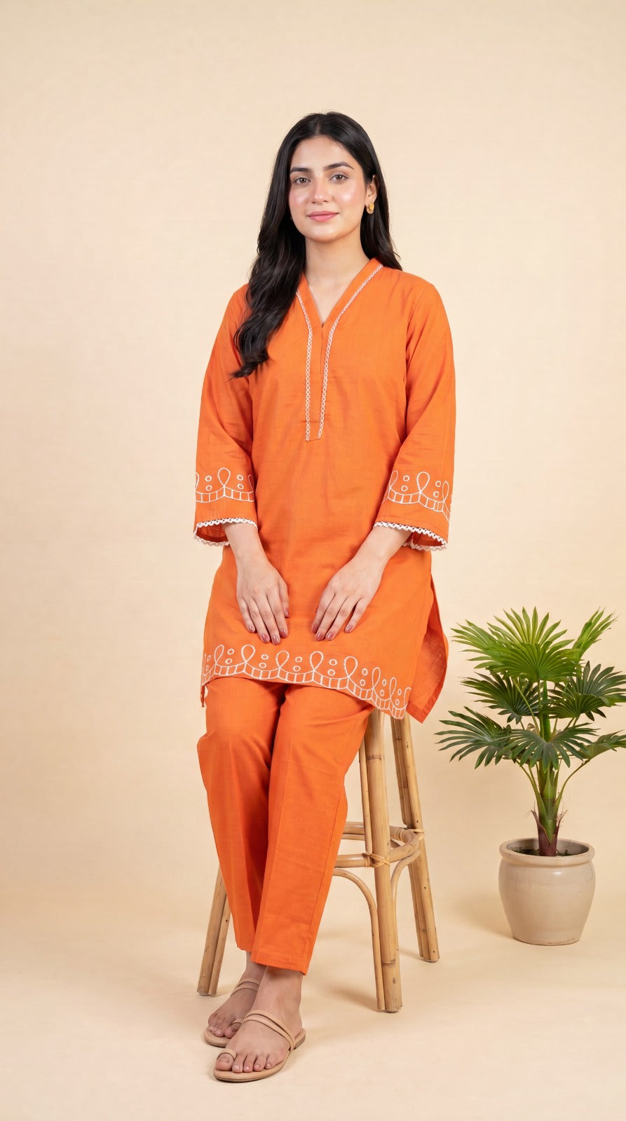 Rust Embroidered 2-Piece Lawn Co-Ord Set