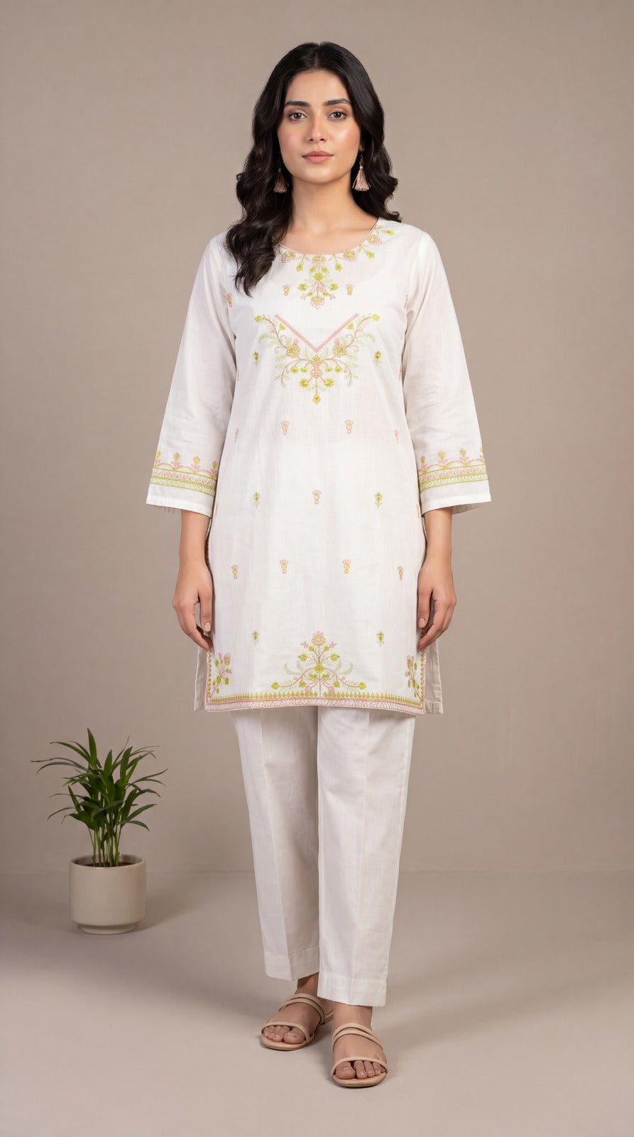 White Embroidered 2-Piece Lawn Co-Ord Set