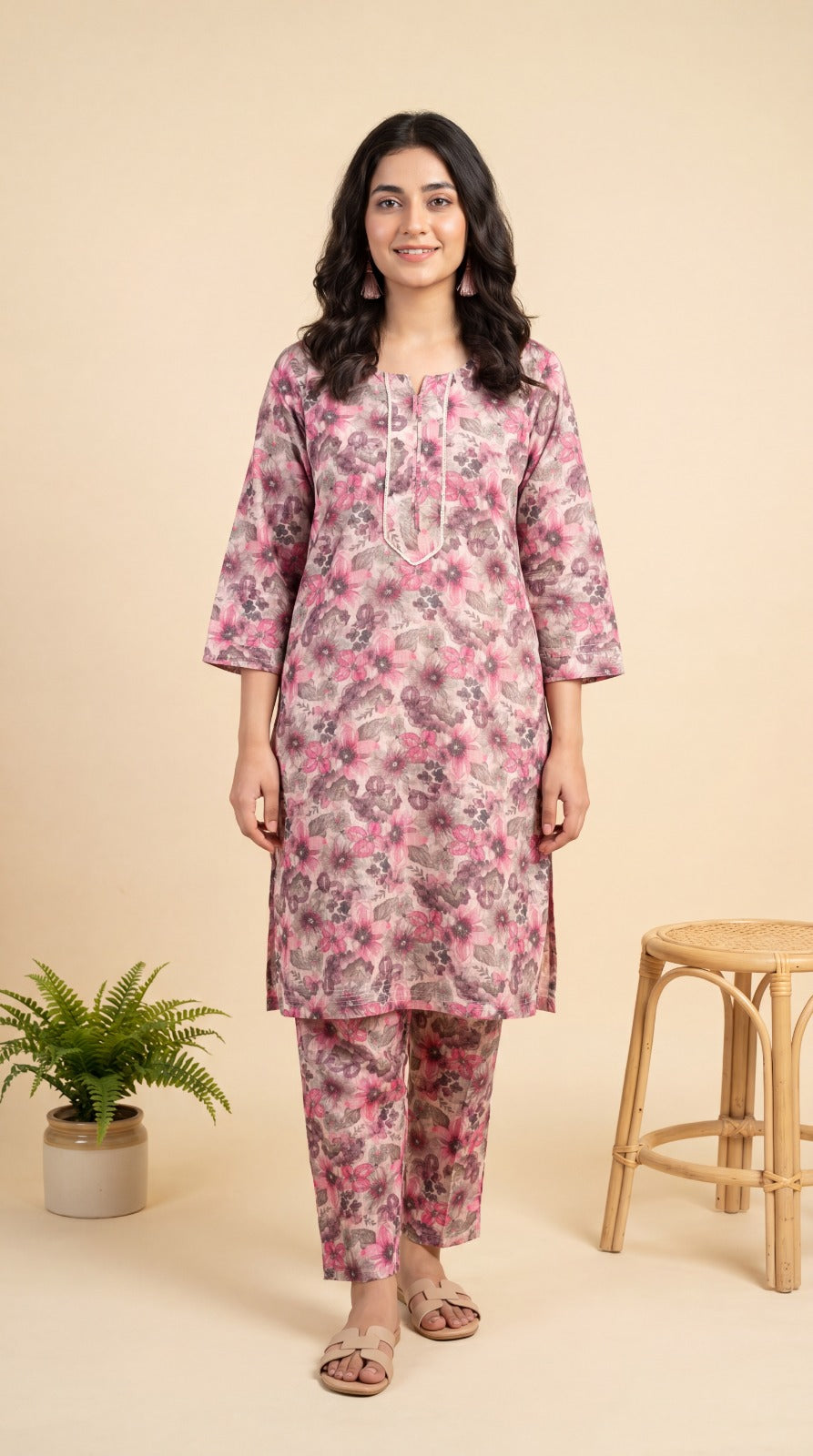 Pink Embroidered 2-Piece Lawn Co-Ord Set